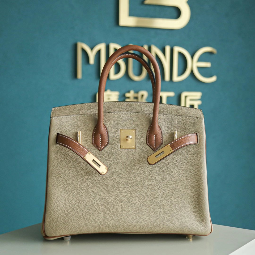 Hermes Birkin 30cm 风衣灰拼金棕 Togo 金扣 两大暖色系的结合，秋冬最适合不过啦