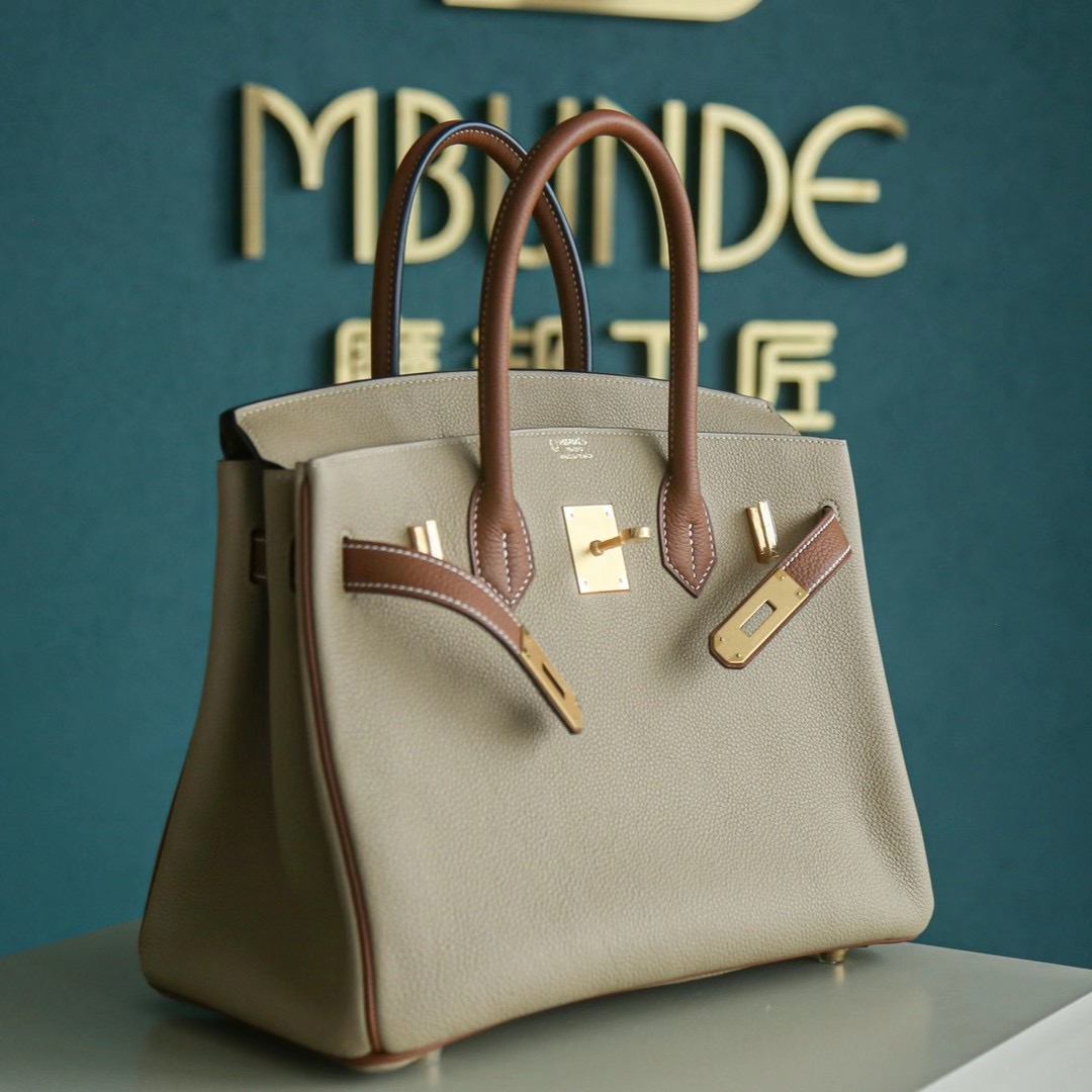 Hermes Birkin 30cm 风衣灰拼金棕 Togo 金扣 两大暖色系的结合，秋冬最适合不过啦