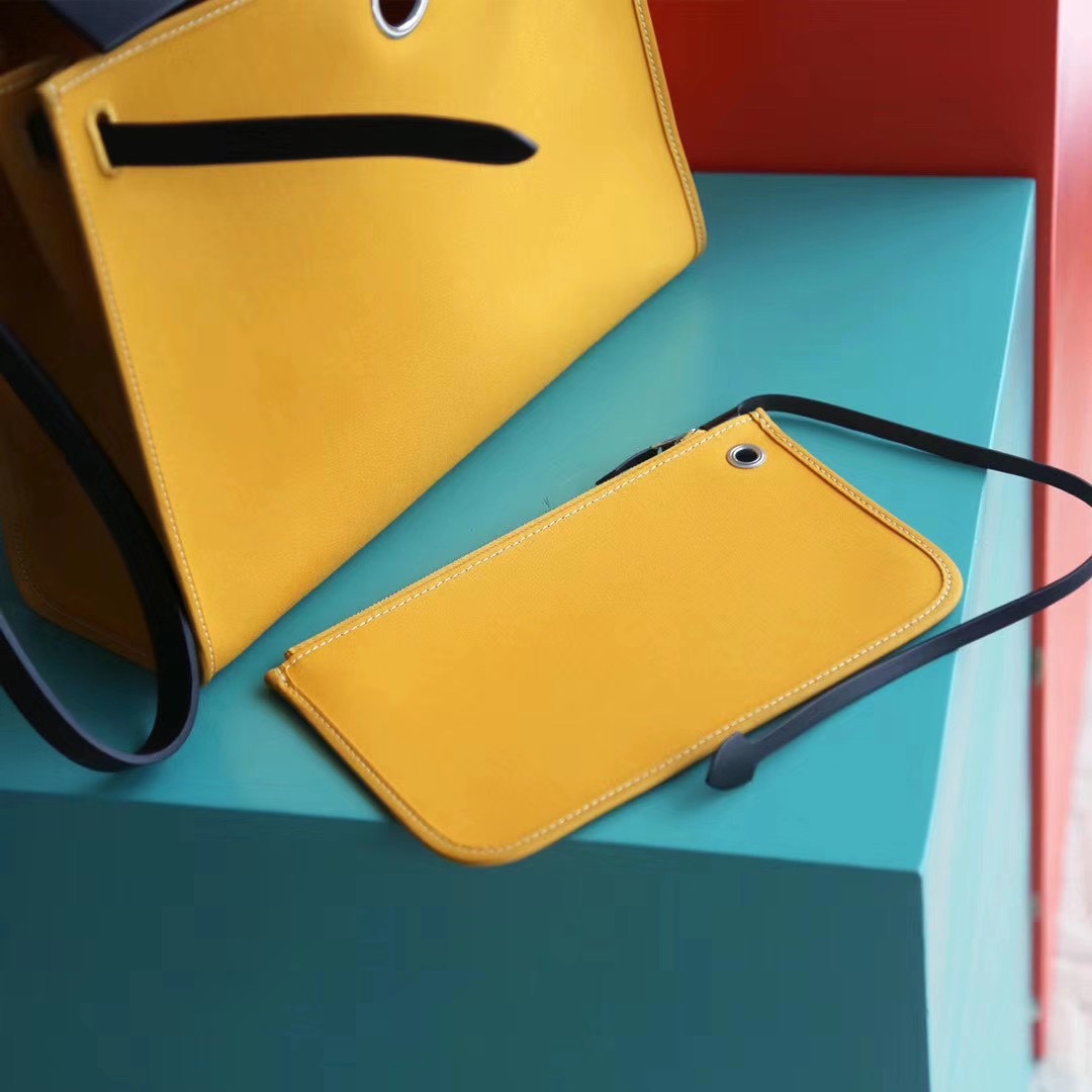 Hermes Herbag 31CM 帆布包 黑色拼琥珀黄