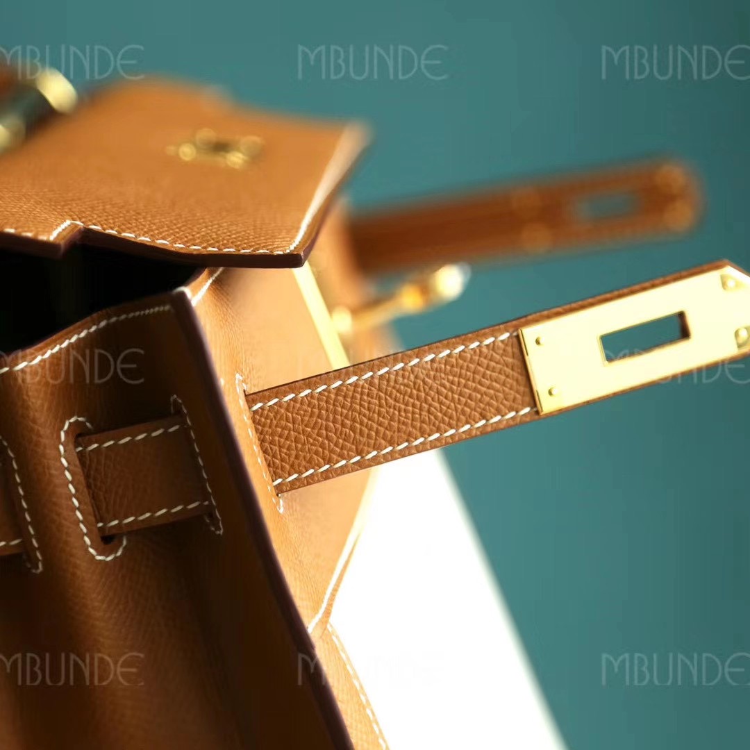 Hermes Kelly 28CM 金棕色 Epsom  拼米白帆布