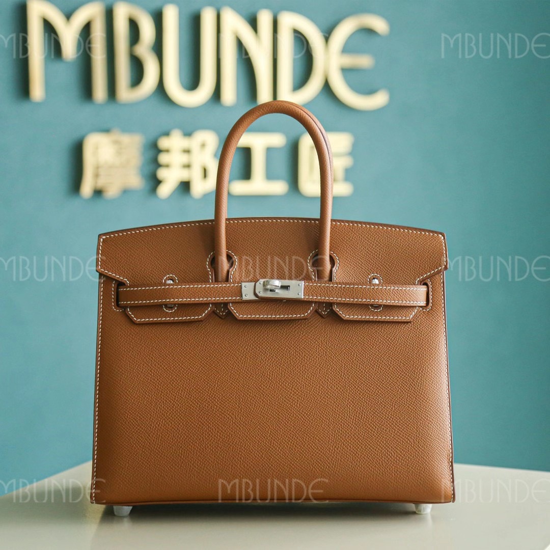 Hermes Birkin 25CM 金棕 银扣 Epsom 外缝
