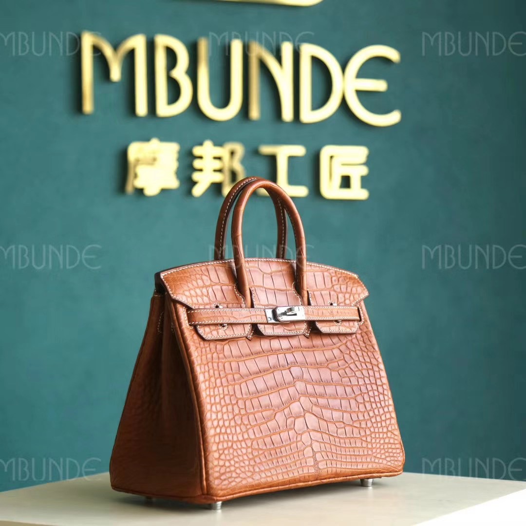 Hermes Birkin25cm 经典干邑原色 马鞍色 雾面方块鳄鱼 银扣 稀有程度堪比喜马拉雅