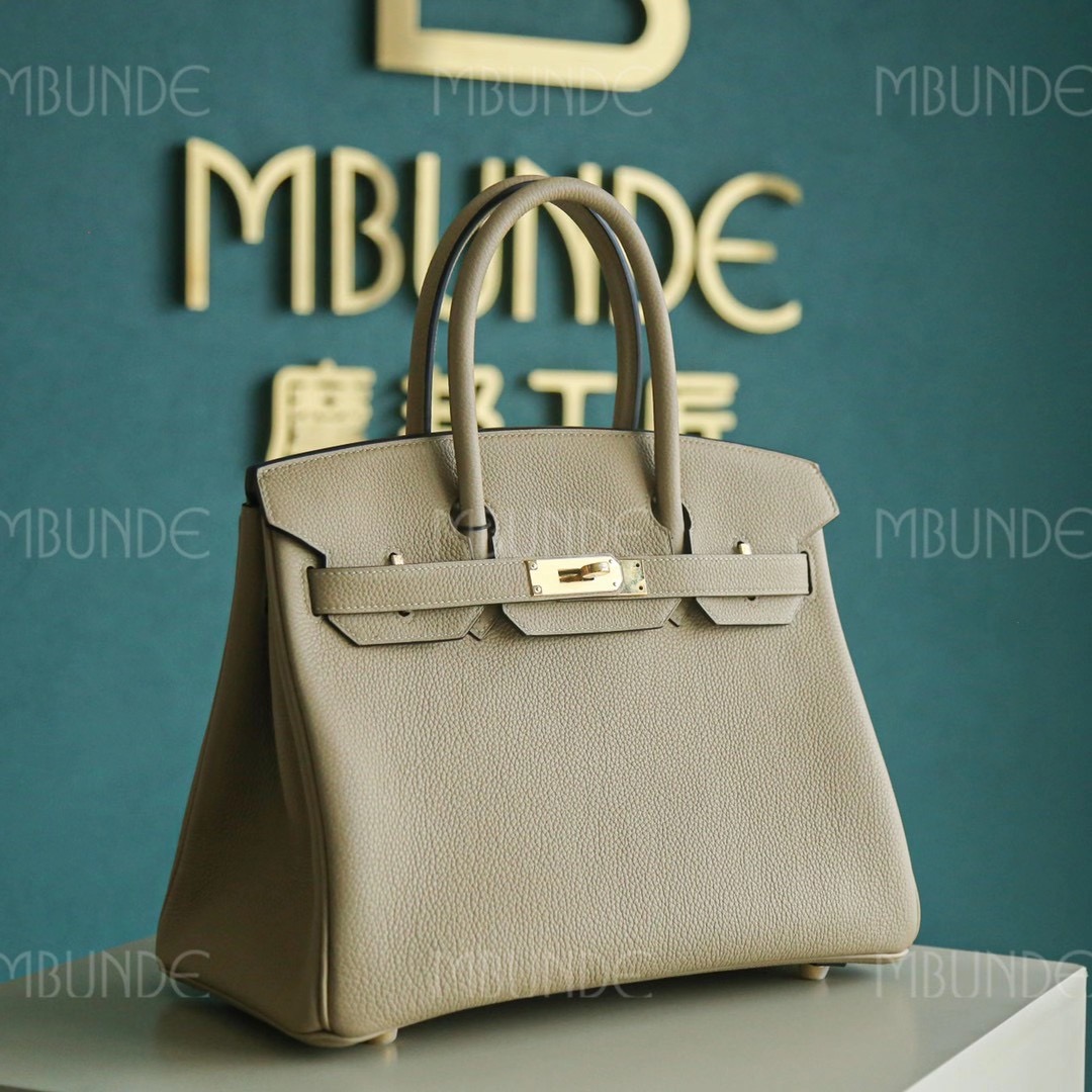 Hermes 铂金包  Birkin 30CM 风衣灰 金扣 Togo皮 纯手工定制