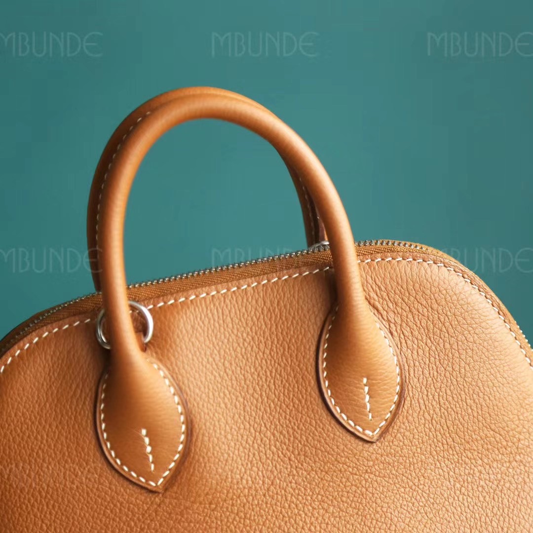 店长推荐 ：Hermes Mini Bolide 迷你号 保龄球包 金棕色 银扣 EverColor皮