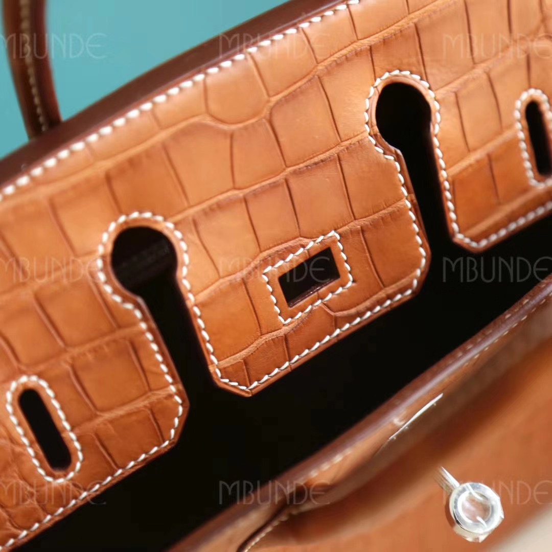 Hermes Birkin25cm 经典干邑原色 马鞍色 雾面方块鳄鱼 银扣 稀有程度堪比喜马拉雅