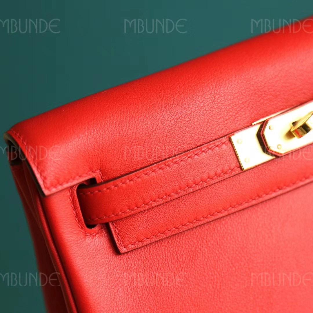Hermes 背包 双肩包 Kelly Ado 22CM 国旗红 Swift皮 金扣 纯手工