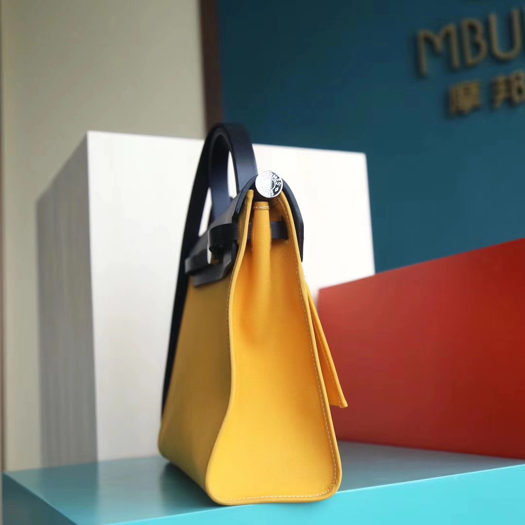 Hermes Herbag 31CM 帆布包 黑色拼琥珀黄