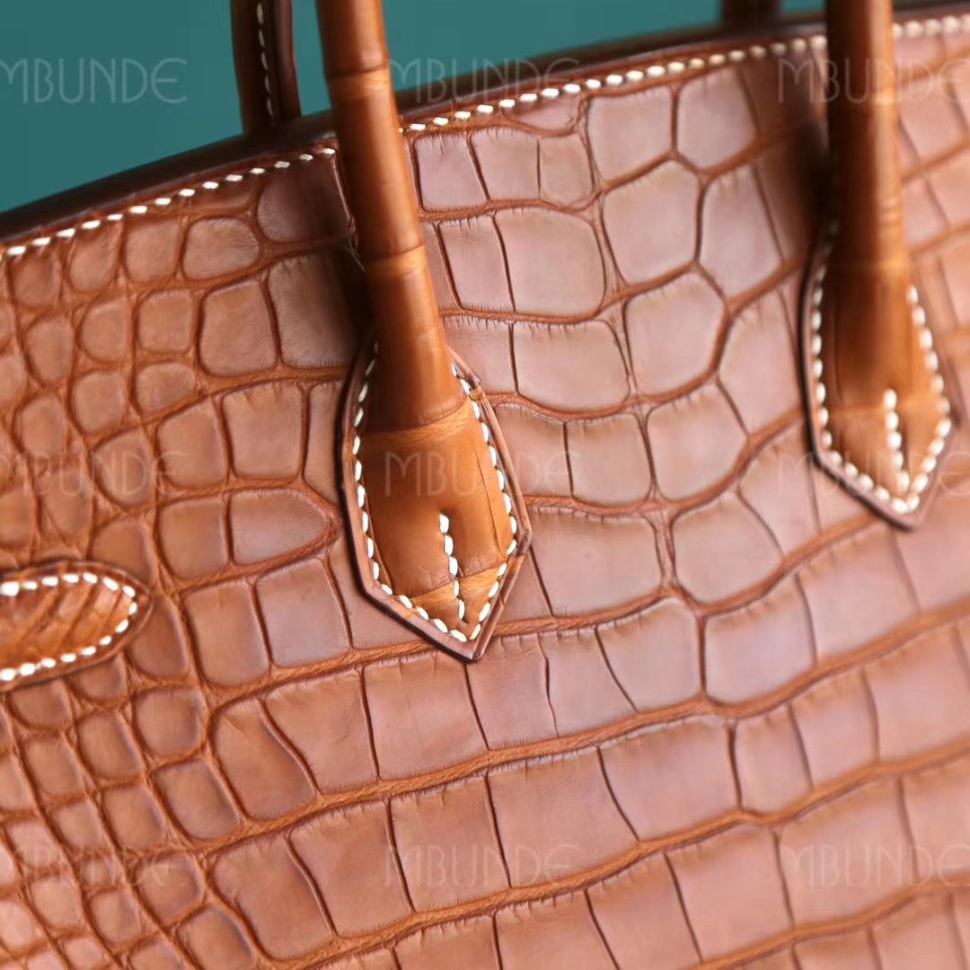 Hermes Birkin25cm 经典干邑原色 马鞍色 雾面方块鳄鱼 银扣 稀有程度堪比喜马拉雅