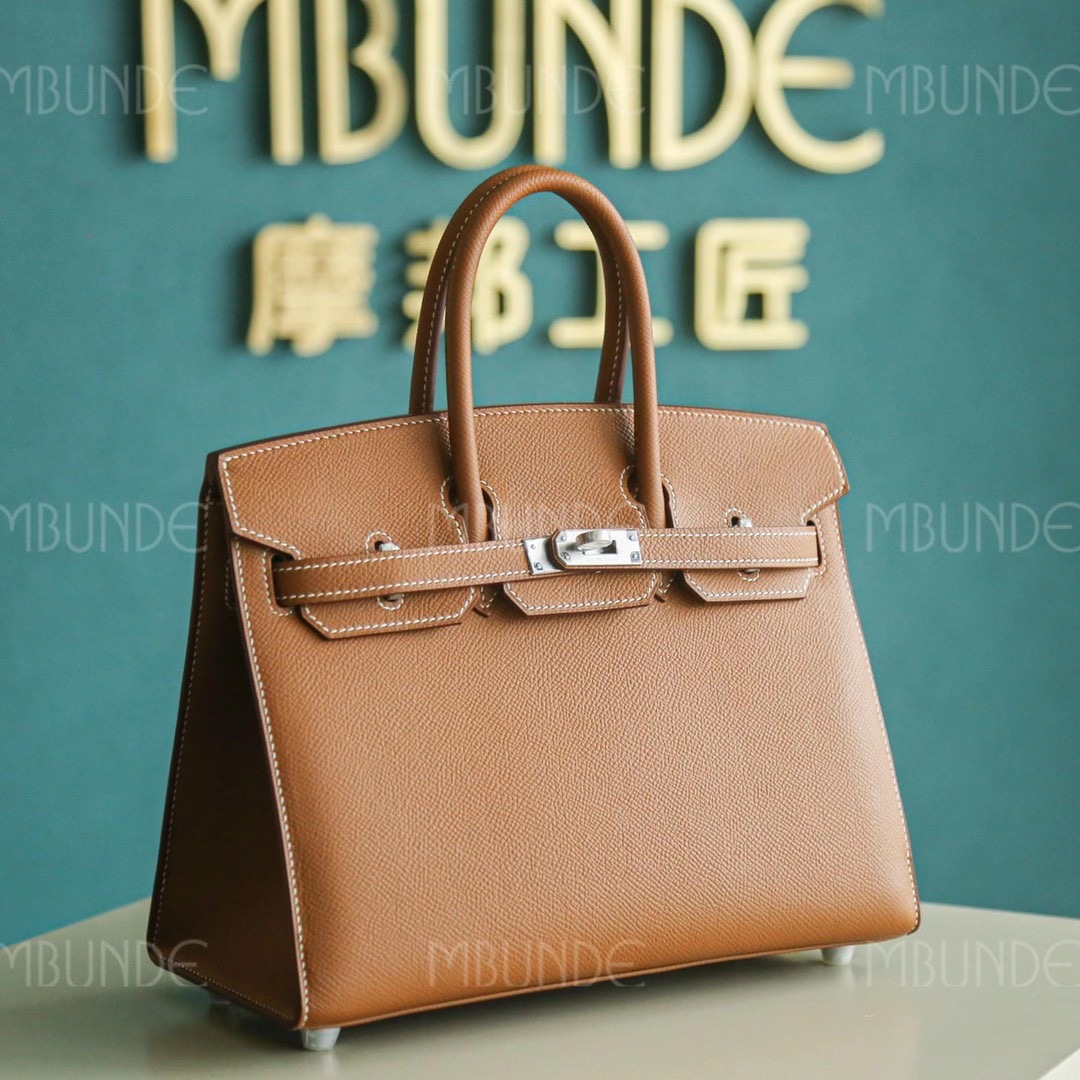 Hermes Birkin 25CM 金棕 银扣 Epsom 外缝