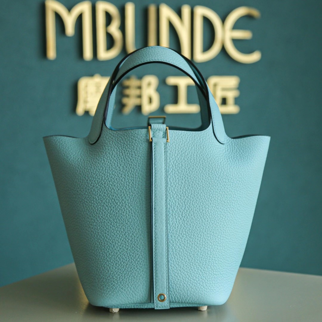 Hermes Picotin 18CM TC皮 菜篮子 马卡龙蓝 金扣